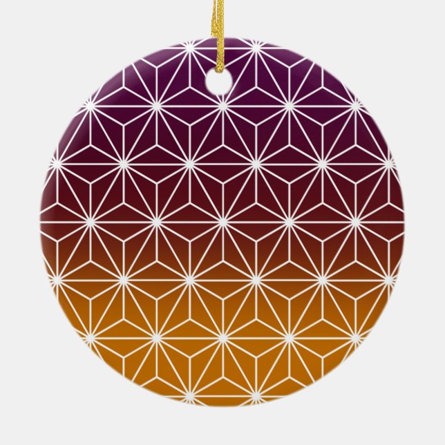 Japanese Asanoha Traditional Print Burgundy & Gold Ceramic Ornament (Back)