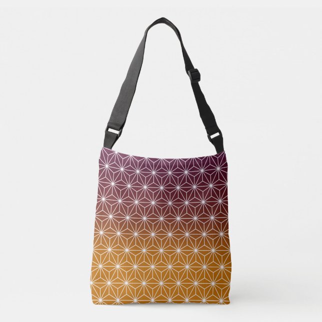 Japanese Asanoha Traditional Print Burgundy & Gold Crossbody Bag (Front)