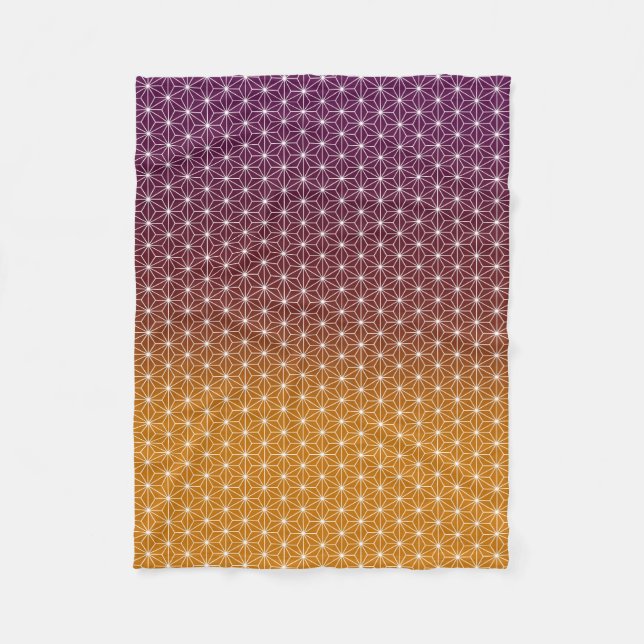 Japanese Asanoha Traditional Print Burgundy & Gold Fleece Blanket (Front)