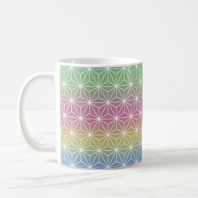Japanese Asanoha Traditional Print Pastel Rainbow Coffee Mug (Left)