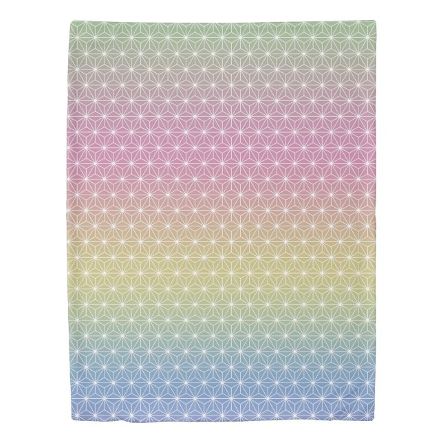 Japanese Asanoha Traditional Print Pastel Rainbow Duvet Cover (Front)
