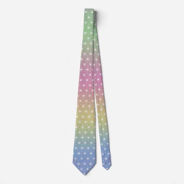 Japanese Asanoha Traditional Print Pastel Rainbow Neck Tie (Front)