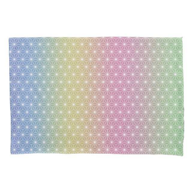 Japanese Asanoha Traditional Print Pastel Rainbow Pillow Case (Front-Left)