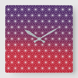 Japanese Asanoha Traditional Print Red & Purple Square Wall Clock