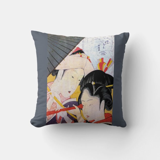 Japanese Asian Art Geishas Throw Pillow (Front)