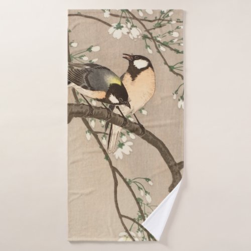 Japanese Asian Bird Chickadee Songbird Bath Towel Set