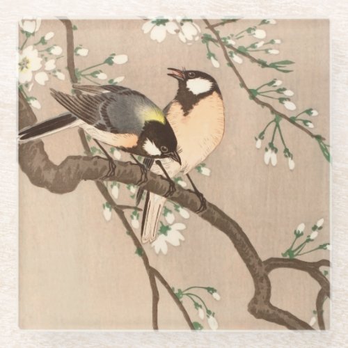 Japanese Asian Bird Chickadee Songbird Glass Coaster