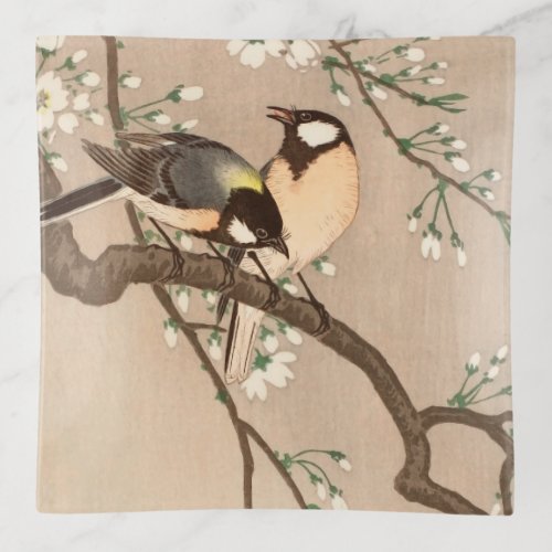 Japanese Asian Bird Chickadee Songbird Trinket Tray