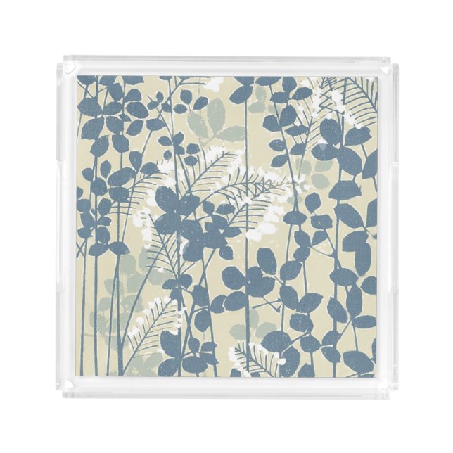Japanese Asian Blue Leaf Flower Acrylic Tray (Front)