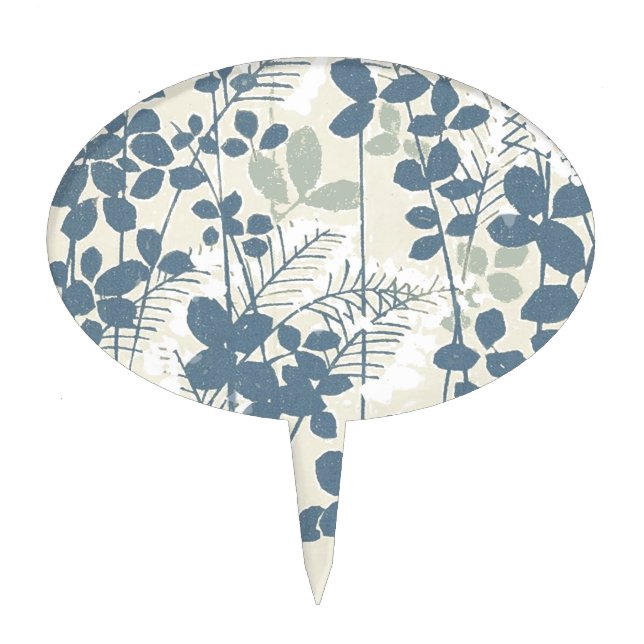Japanese Asian Blue Leaf Flower Cake Topper (Front)