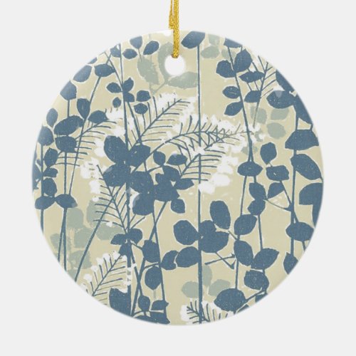 Japanese Asian Blue Leaf Flower Ceramic Ornament