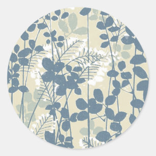 Japanese Asian Blue Leaf Flower Classic Round Sticker