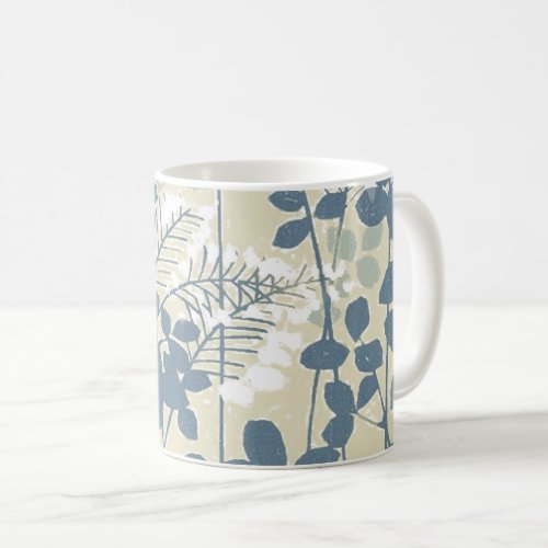 Japanese Asian Blue Leaf Flower Coffee Mug