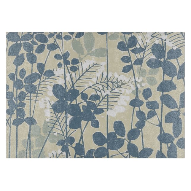 Japanese Asian Blue Leaf Flower Cutting Board (Front)