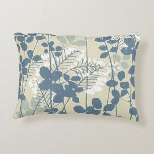 Japanese Asian Blue Leaf Flower Decorative Pillow