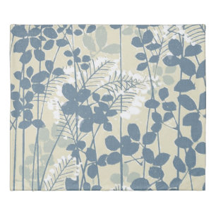 Japanese Asian Blue Leaf Flower Duvet Cover