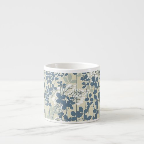 Japanese Asian Blue Leaf Flower Espresso Cup