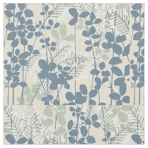 Japanese Asian Blue Leaf Flower Fabric