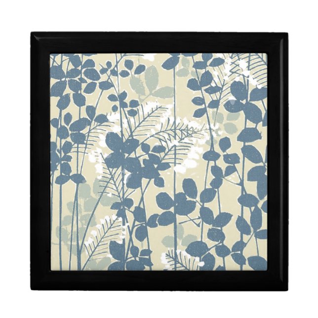 Japanese Asian Blue Leaf Flower Jewelry Box (Front)