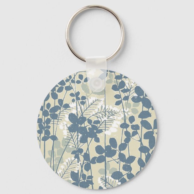 Japanese Asian Blue Leaf Flower Keychain (Front)