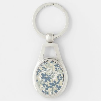 Japanese Asian Blue Leaf Flower Keychain by vintagechicdesign at Zazzle