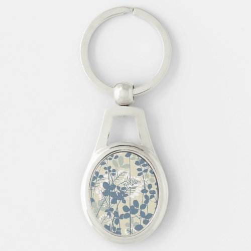 Japanese Asian Blue Leaf Flower Keychain