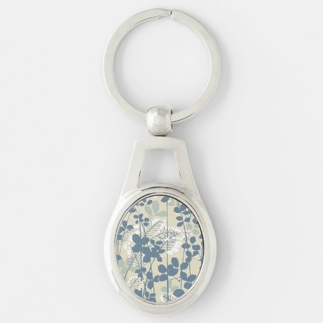 Japanese Asian Blue Leaf Flower Keychain (Front)
