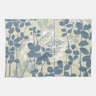 Japanese Asian Blue Leaf Flower Kitchen Towel