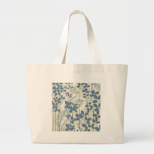 Japanese Asian Blue Leaf Flower Large Tote Bag