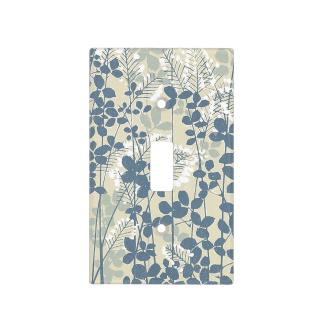 Japanese Asian Blue Leaf Flower Light Switch Cover (Front)