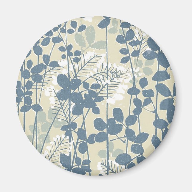 Japanese Asian Blue Leaf Flower Magnet (Front)