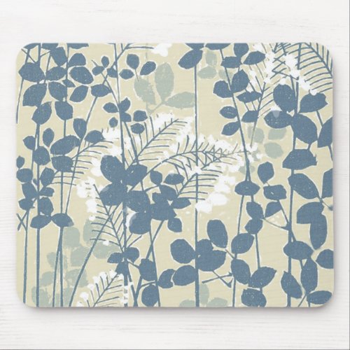 Japanese Asian Blue Leaf Flower Mouse Pad