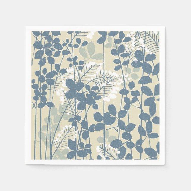 Japanese Asian Blue Leaf Flower Napkins (Front)