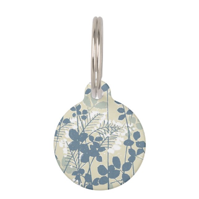 Japanese Asian Blue Leaf Flower Pet Tag (Front)
