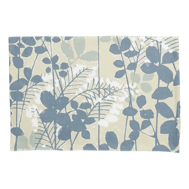 Japanese Asian Blue Leaf Flower Pillow Case (Front)