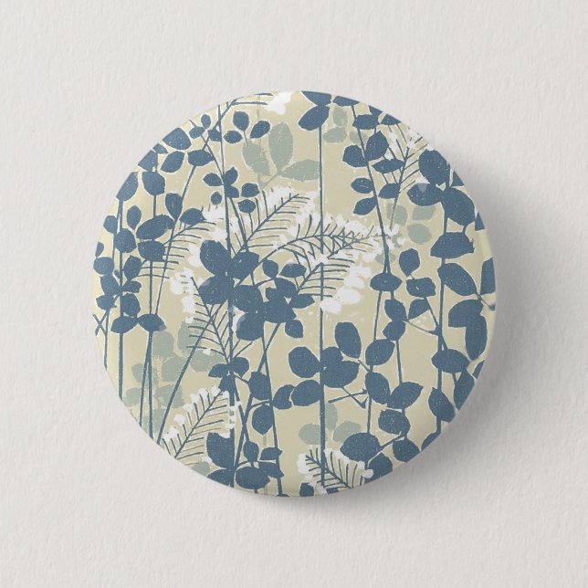 Japanese Asian Blue Leaf Flower Pinback Button (Front)
