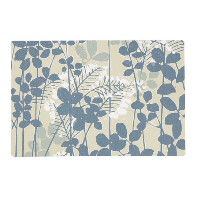 Japanese Asian Blue Leaf Flower Placemat (Front)