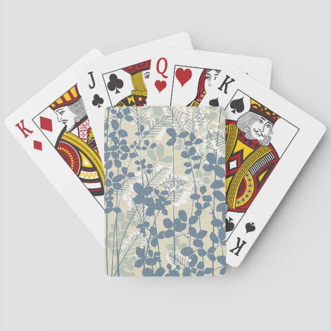 Japanese Asian Blue Leaf Flower Poker Cards (Back)