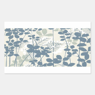 Japanese Asian Blue Leaf Flower Rectangular Sticker