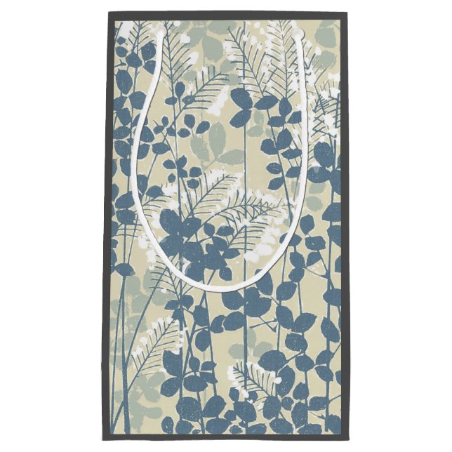 Japanese Asian Blue Leaf Flower Small Gift Bag (Front)