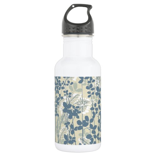 Japanese Asian Blue Leaf Flower Stainless Steel Water Bottle