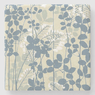 Japanese Asian Blue Leaf Flower Stone Coaster