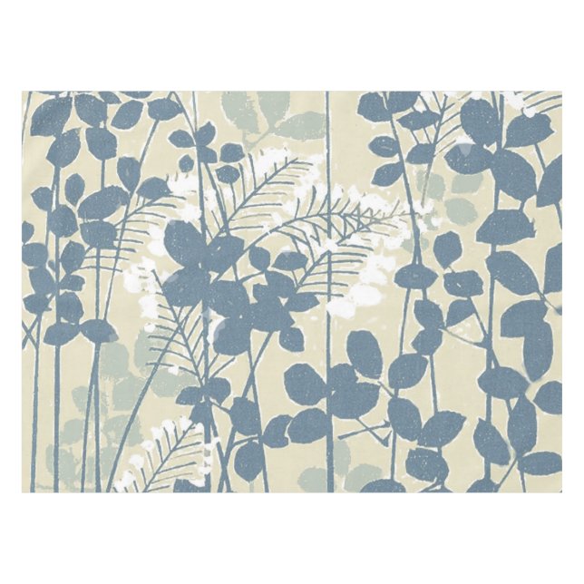 Japanese Asian Blue Leaf Flower Tablecloth (Front (Horizontal))