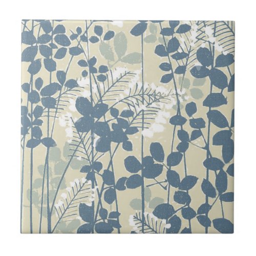 Japanese Asian Blue Leaf Flower Tile