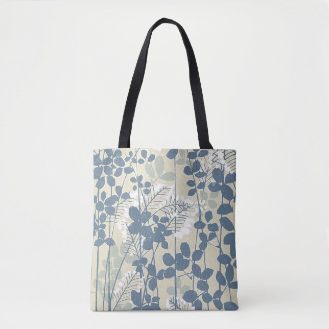 Japanese Asian Blue Leaf Flower Tote Bag (Front)
