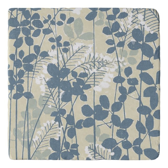 Japanese Asian Blue Leaf Flower Trivet (Front)