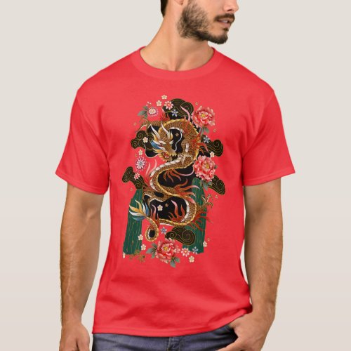 Japanese Asian Chinese Flying Dragon Samurai Warri T_Shirt