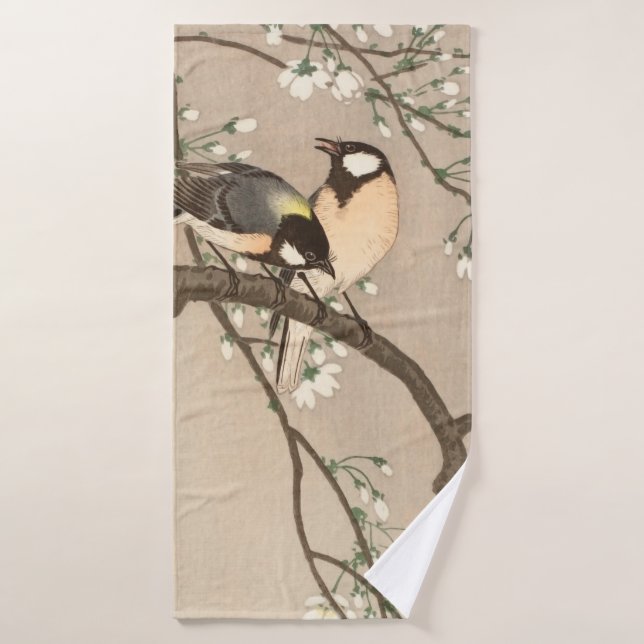 Japanese Asian Koson Bird Chickadee Songbird Bath Towel Set (Bath Towel)
