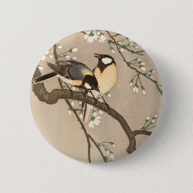 Japanese Asian Koson Bird Chickadee Songbird Button (Front)
