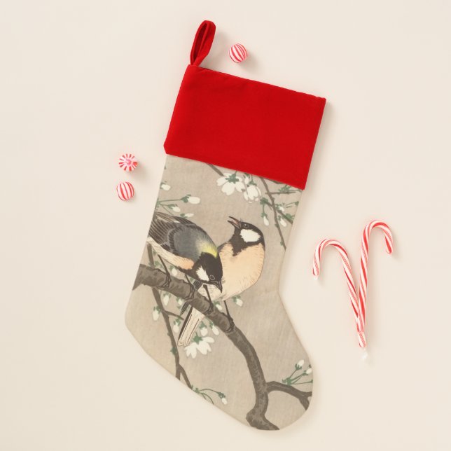 Japanese Asian Koson Bird Chickadee Songbird Christmas Stocking (Front)